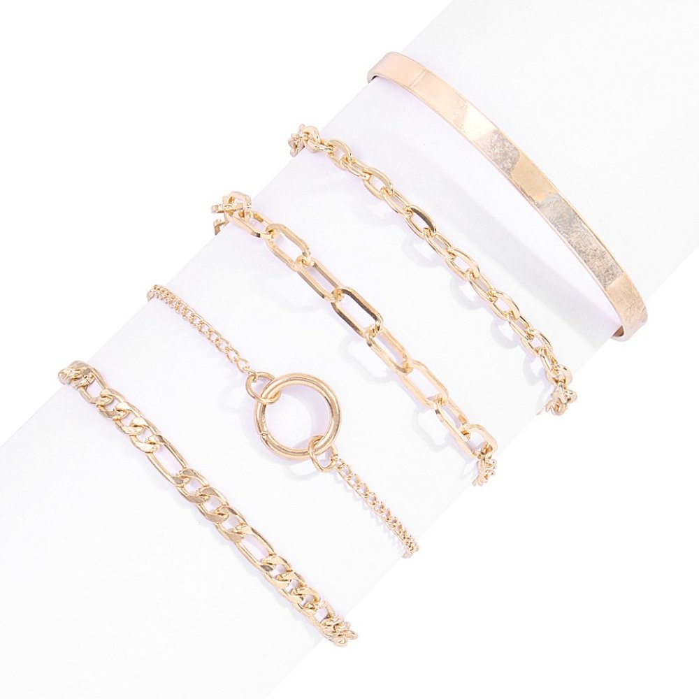 5pcs 18K Gold Plated Bracelet Set